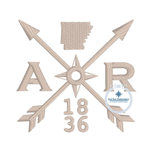 AR 1836 Arrow Embroidery Design Hat Arkansas Compass Machine Embroidery