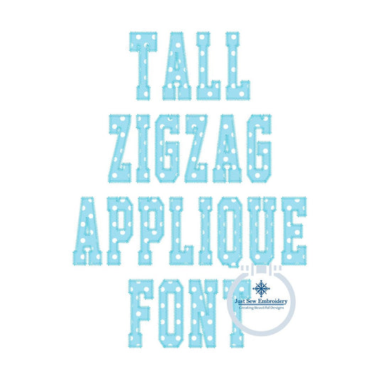 Tall Academic Zigzag Font Applique Embroidery Six Sizes 3, 4, 5, 6, 7, and 8 Inch, plus Native BX