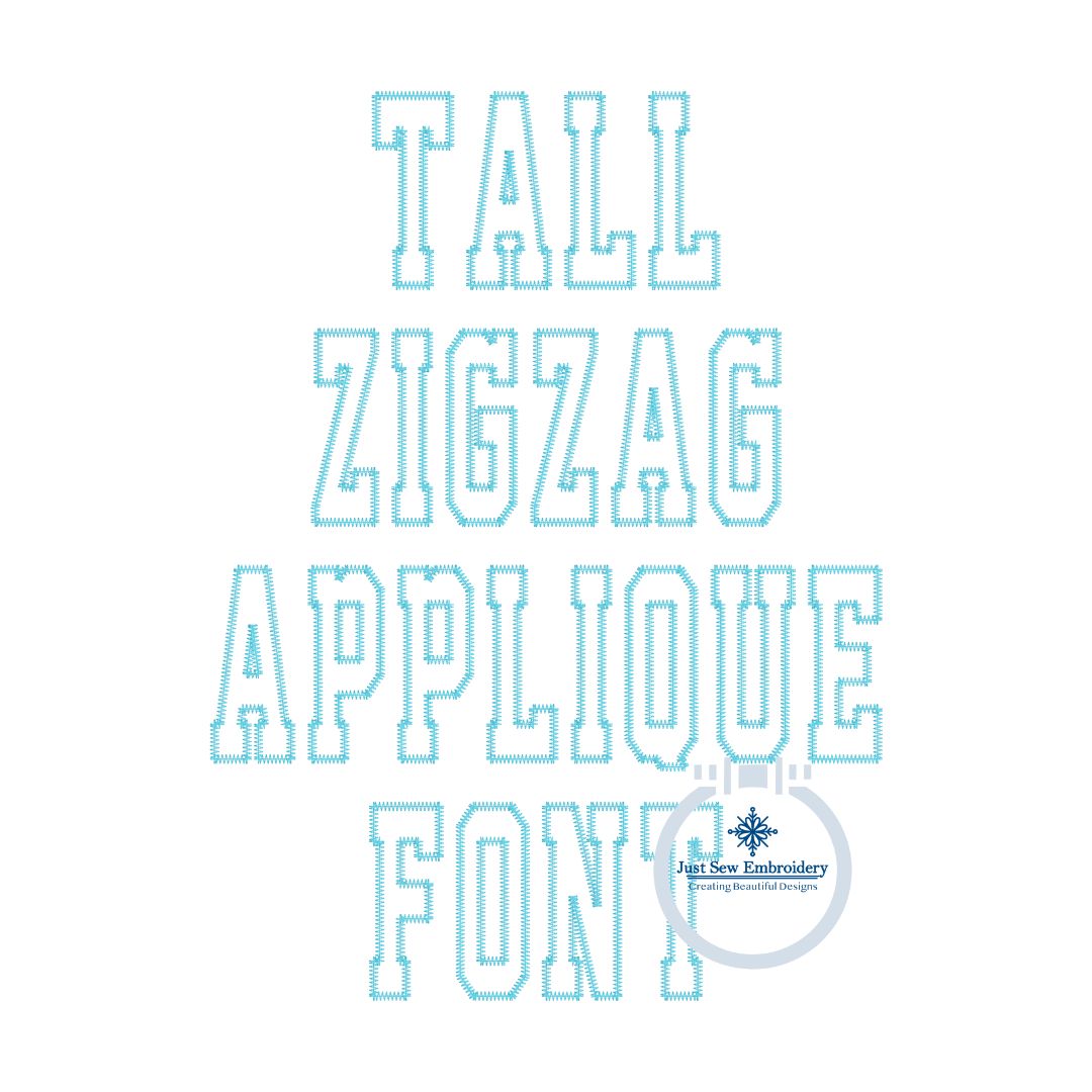 Tall Academic Zigzag Font Applique Embroidery Six Sizes 3, 4, 5, 6, 7, and 8 Inch, plus Native BX