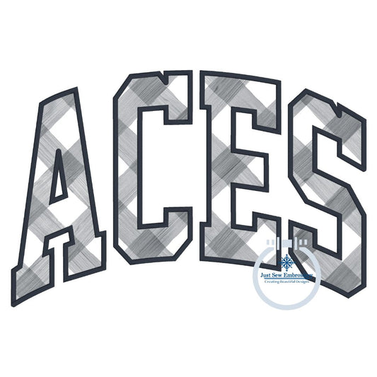 Aces Arched Applique Embroidery Satin Edge Machine Design Six Sizes 5x7, 8x8, 9x9, 6x10, 7x12, & 8x12 Hoop