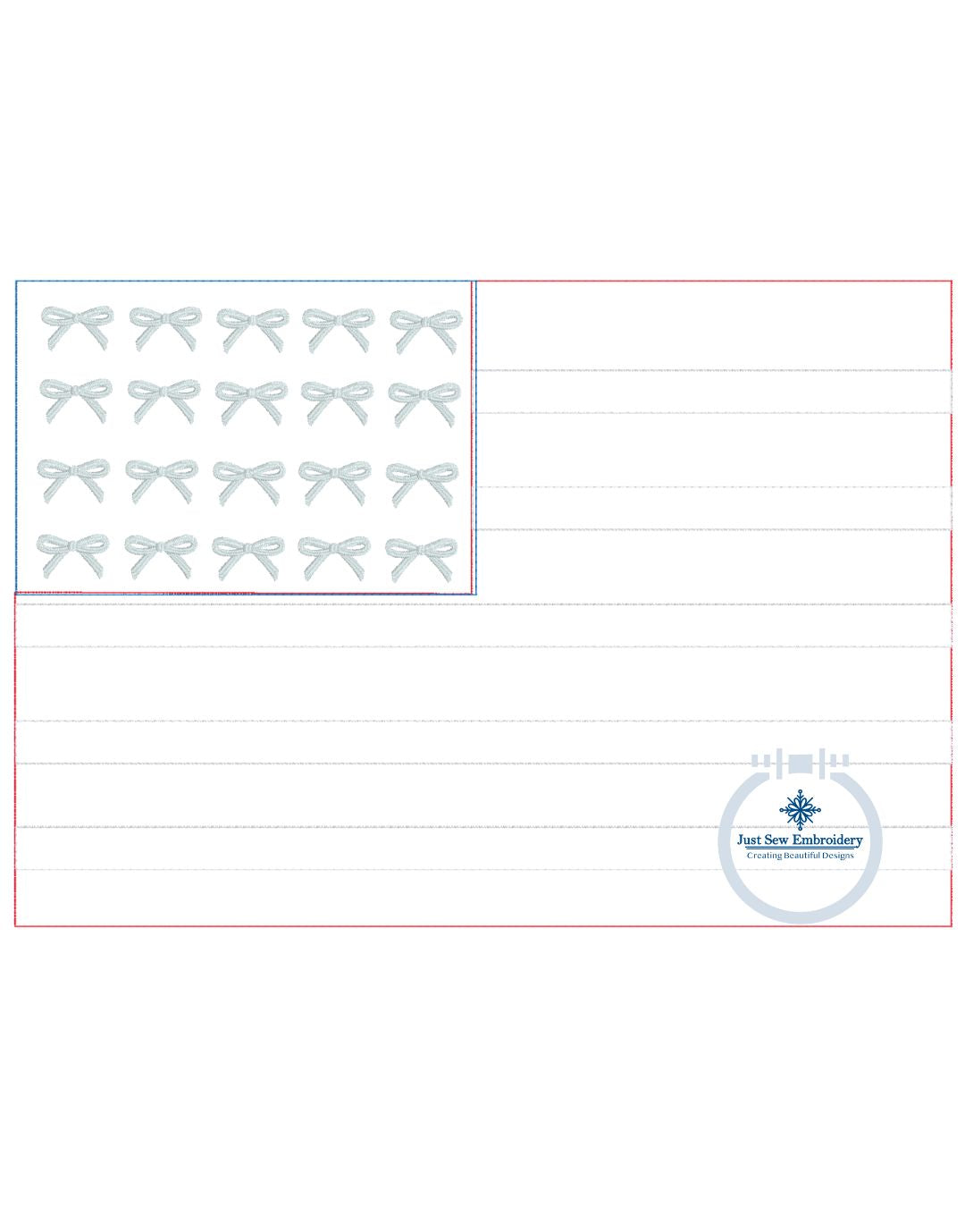 American Flag Two Layer Applique Embroidery Machine Design Raggy Stitch 4th of July Independence Five Sizes 5x7, 8x8, 6x10, 7x12, and 8x12