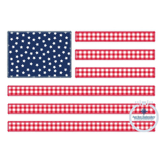 American Flag Applique Embroidery Design Machine Embroidery ZigZag Stitch July 4 4th of July Independence Three Sizes 5x7, 6x10, and 8x12