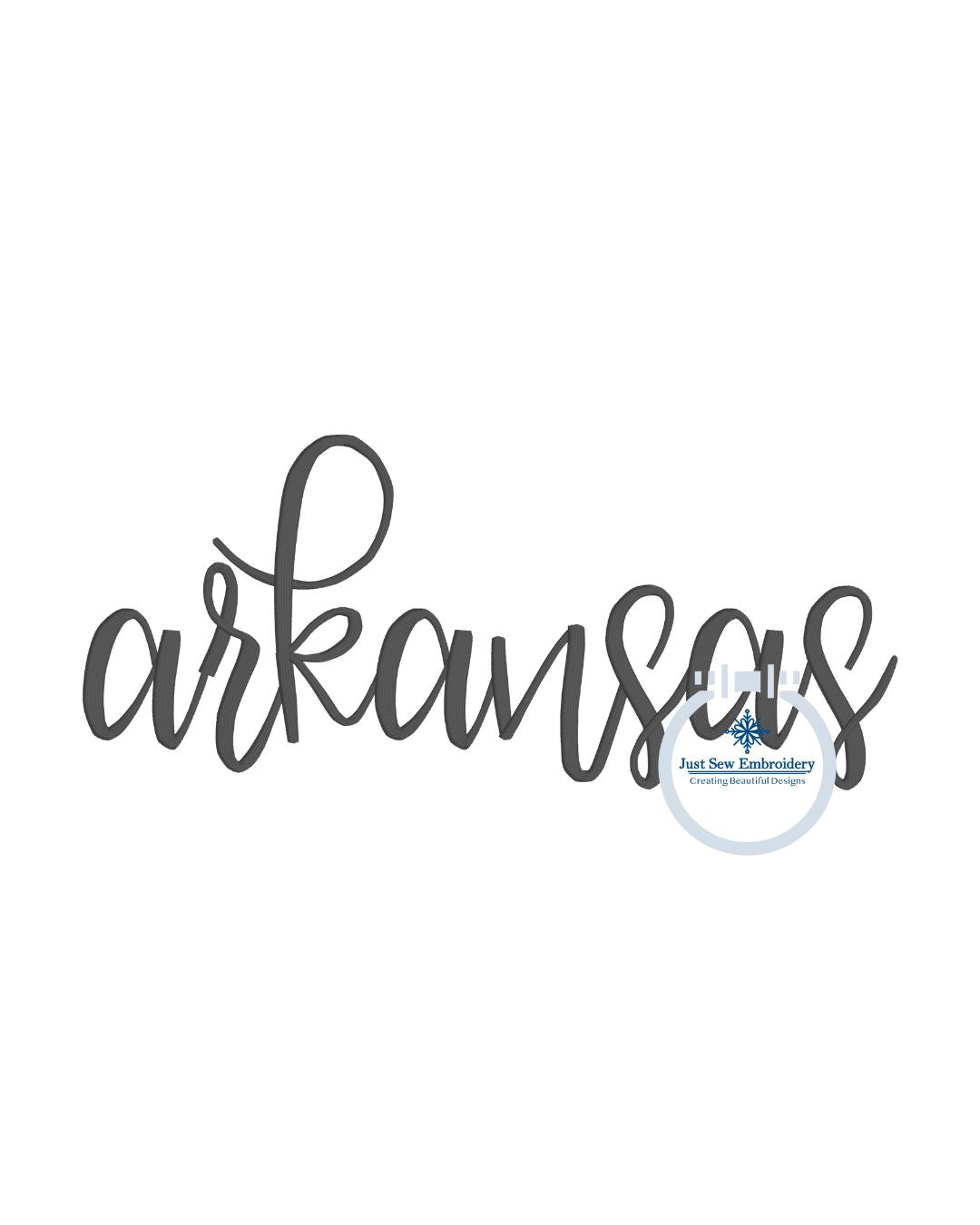 Arkansas Embroidered Script Satin Stitch Full Chest Design 8x12 Hoop