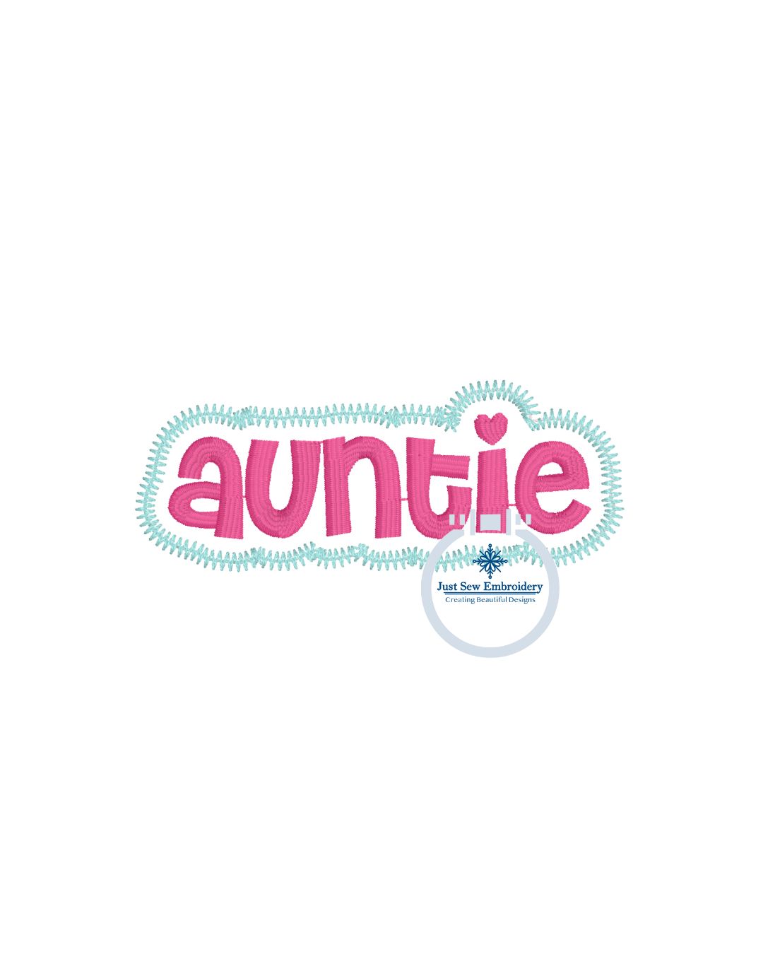 Auntie Patch Applique Embroidery Design ZigZag Finishing Stitch Aunt Mother's Day Gift 4x4 Hoop