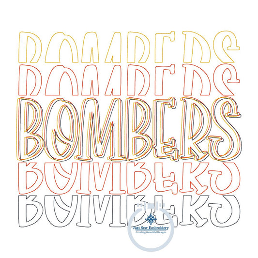 BOMBERS Repeat Bean Stitch Embroidery Design Machine Embroidery Five Sizes 5x7, 8x8, 6x10, 7x12 and 8x12 Hoop