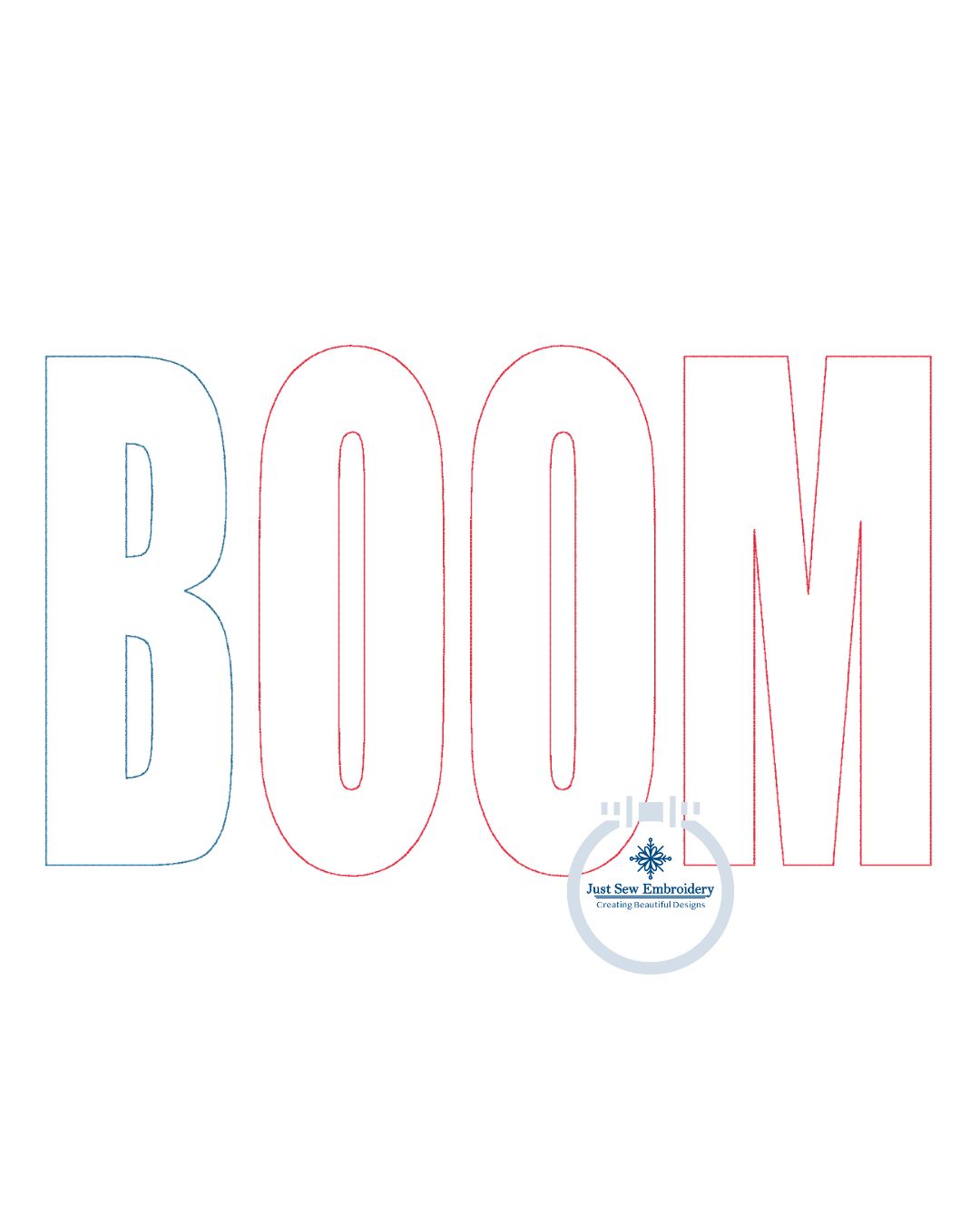 BOOM Applique EmbroideryMachine Embroidery Raggy Stitch USA July 4th Independence Day Five Sizes 5x7, 8x8, 9x9, 6x10, and 7x12 Hoop