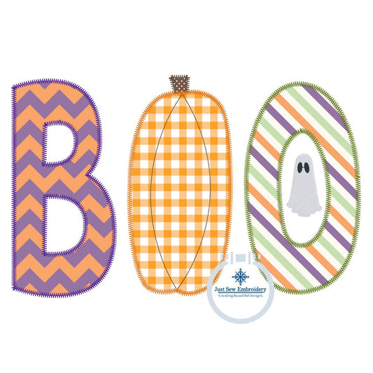 BOO Pumpkin ZZ Applique Embroidery Design Halloween Five Sizes 5x7, 8x8, 6x10, 7x12, and 8x12 Hoops