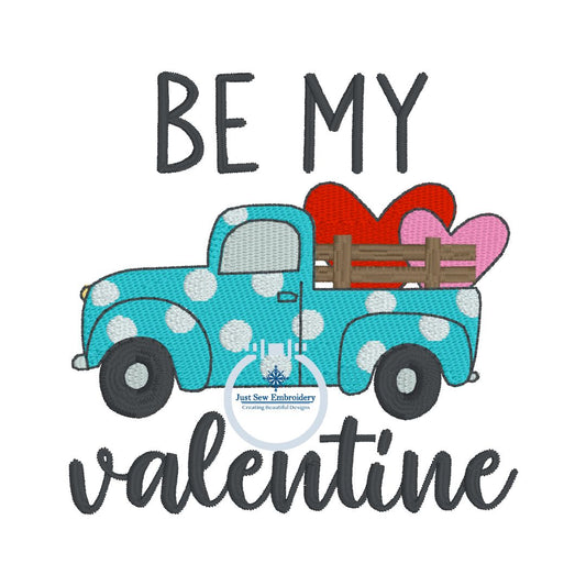 Be My Valentine Truck Embroidery Design Left Chest 4x4 Pickup Polka Dot