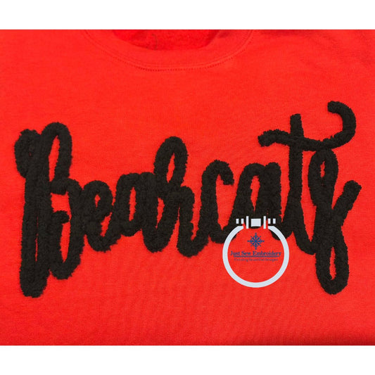 Bearcats Script Chenille Yarn Applique Design Machine Embroidery Three Sizes 9x9, 6x10, and 7x12 Hoop