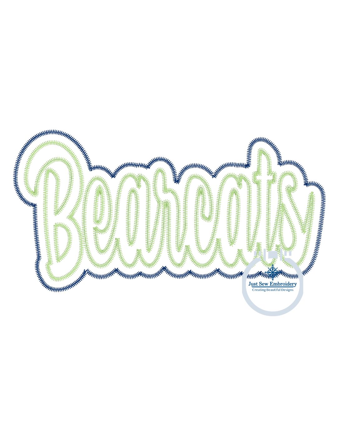 BEARCATS Double Zigzag Script Applique Embroidery Machine Design Three Sizes 9x9, 6x10, and 7x12 Hoop