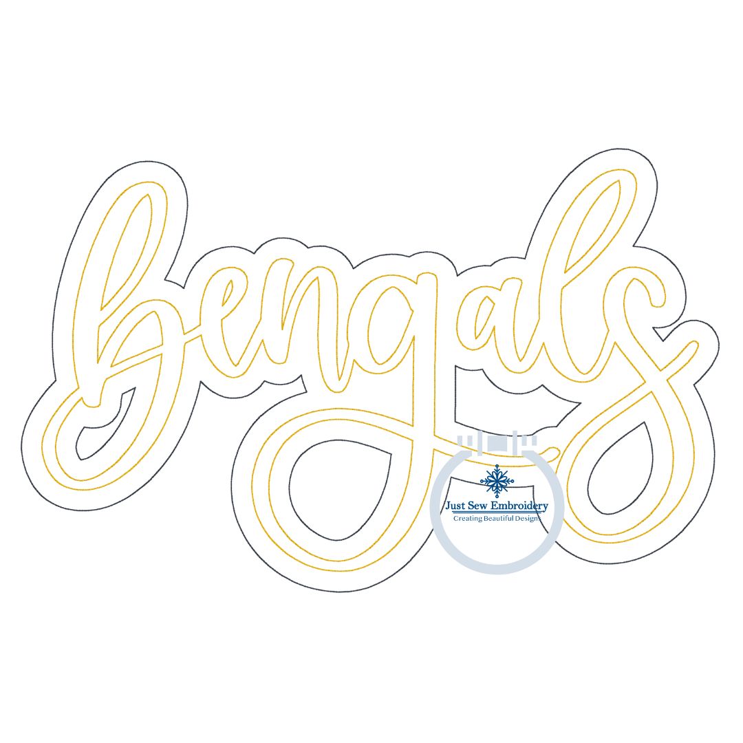 Bengals Double Raggy Applique Embroidery Bean Stitch Outline Five Sizes 5x7, 8x8, 6x10, 7x12, and 8x12 Hoop