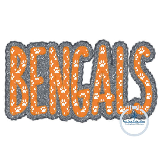 Bengals Double Zigzag Applique Embroidery Tall Skinny Four Sizes 5x7, 8x8, 6x10, and 7x12 Hoop