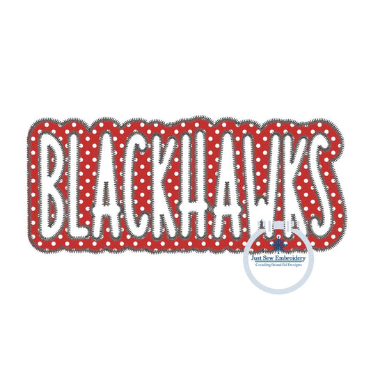 BLACKHAWKS Two Layer Applique Embroidery Design Machine Embroidery Two Color ZigZag Edge Two Sizes 6x10 and 8x12 Hoop