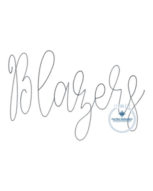 BLAZERS Chenille Yarn Script Embroidery Design Six Sizes 5x7, 8x8, 9x9, 6x10, 7x12, and 8x12 Hoop