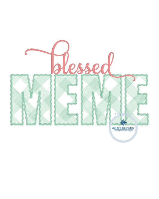 Blessed MEME Applique Embroidery Design Satin stitch and zigzag applique Mother's Day Thanksgiving Gift 8x12 Hoop