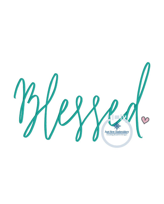 Blessed Satin Embroidery Design With Cute Heart Five Sizes 5x7, 8x8, 9x9, 6x10, and 7x12 Hoop