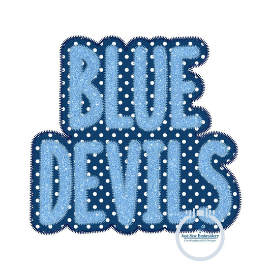 Blue Devils Applique Embroidery Two Layer Design Machine Embroidery Two Color ZigZag Edge Five sizes 5x7, 8x8, 6x10, 7x12, and 8x12 Hoop