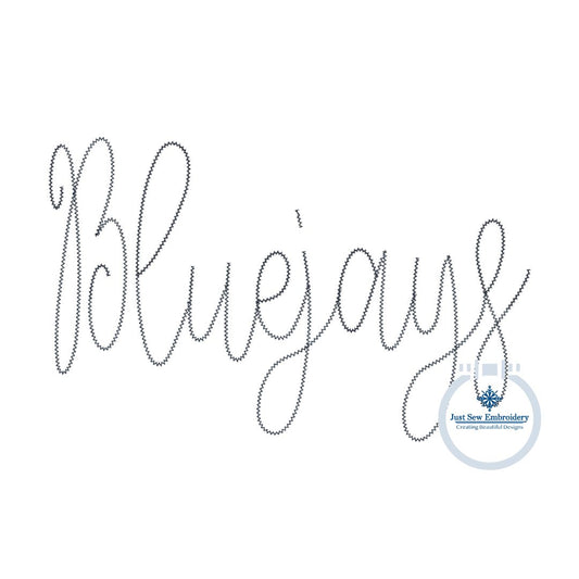 BLUEJAYS Script Chenille Yarn Applique Design Machine Embroidery Three Sizes 6x10, 7x12, and 8x12 Hoop