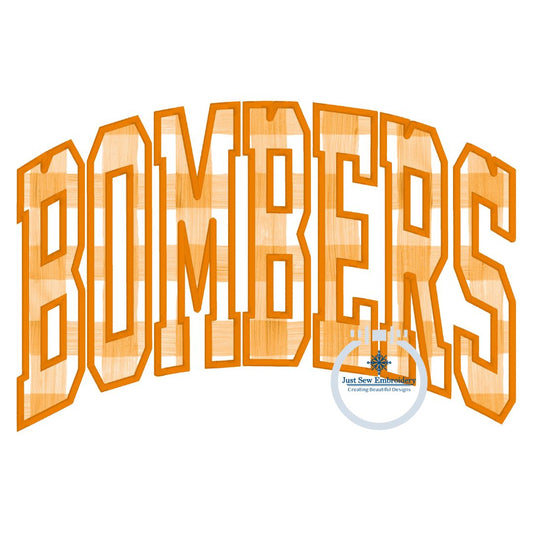 BOMBERS Arched Satin Applique Embroidery Design Machine Embroidery Four Sizes 8x8, 6x10, 7x12 and 8x12 Hoop