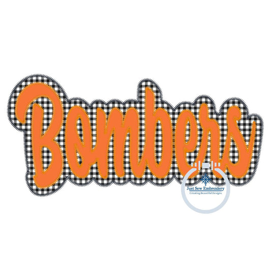 BOMBERS Script Zigzag Applique Embroidery Design Machine Embroidery Four Sizes 5x7, 8x8, 6x10, and 7x12 Hoop