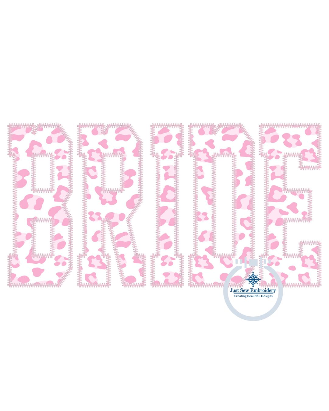 Bride Applique Embroidery ZigZag Stitch Design Five Sizes 5x7, 8x8, 9x9, 6x10, and 7x12 Hoop