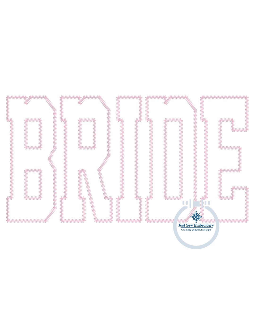 Bride Applique Embroidery ZigZag Stitch Design Five Sizes 5x7, 8x8, 9x9, 6x10, and 7x12 Hoop