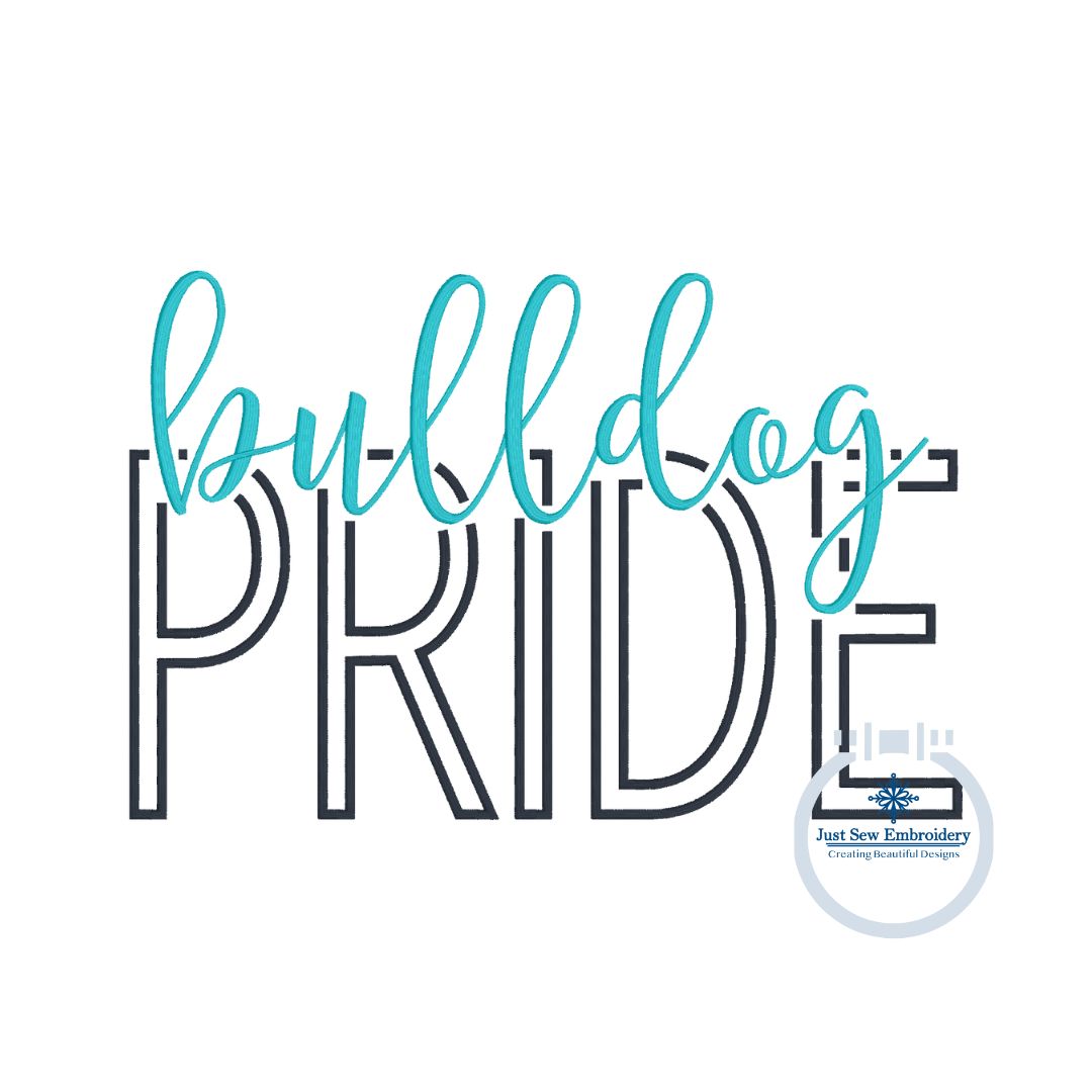 BULLDOG Pride Cutout with Script Embroidery Design Machine Embroidery Satin Edge Four Sizes 5x7, 8x8, 6x10, 7x12, and 8x12 Hoop