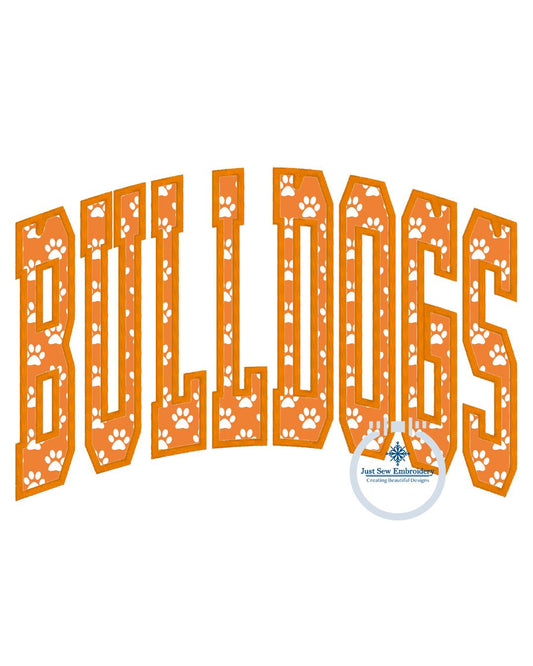 BULLDOGS Arched Applique Embroidery Design Machine Embroidery Satin Edge Five Sizes 8x8, 9x9, 6x10, 7x12 and 8x12 Hoop