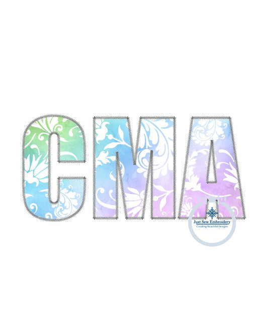 CMA Block ZigZag Applique Embroidery Quick Stitch Shirt Design Three Sizes 5x7, 6x10, and 8x12 Hoop