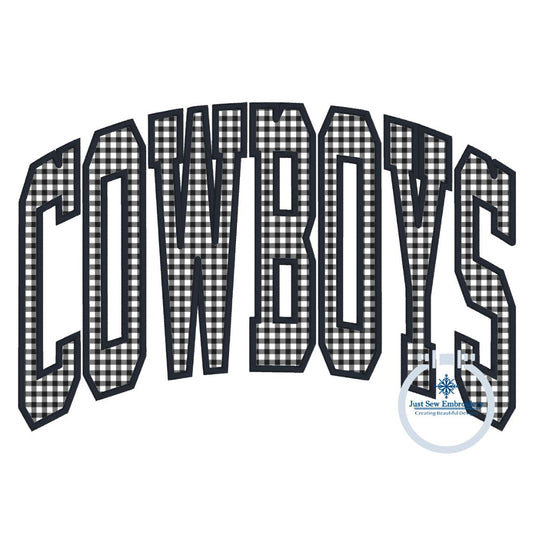 Cowboys Arched Satin Applique Embroidery Design Three Sizes 6x10, 7x12, and 8x12 Hoop