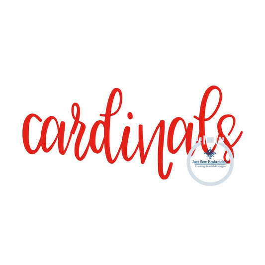 Cardinals Embroidered Script Design One Size 8x12 Hoop