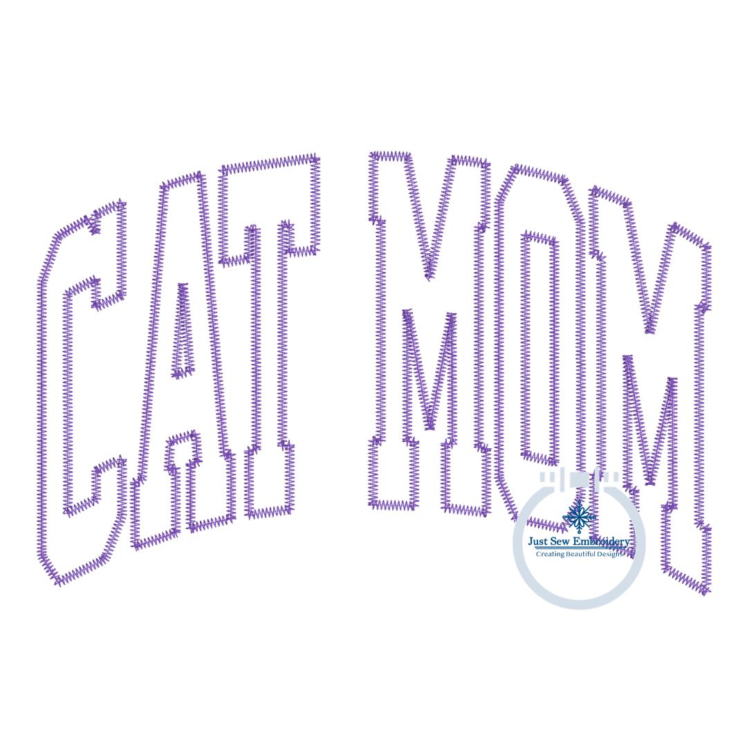 Cat Mom Arched Applique Embroidery Design Zigzag Stitch Machine Embroidery six Sizes 5x7, 8x8, 9x9, 6x10, 7x12, and 8x12 Hoop