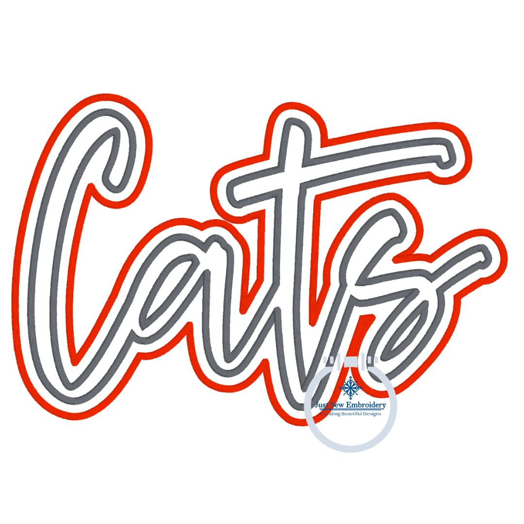 Cats Double Layer Applique Embroidery Script Two Layer Satin Edge Design Machine Embroidery Five Sizes 8x8, 9x9, 6x10, 7x12, and 8x12 Hoop
