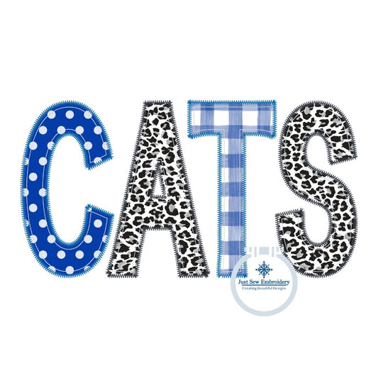 CATS with Inset Bean Stitch Applique Embroidery Zig Zag Edge Design Machine Embroidery One Color or Multi Color Letters
