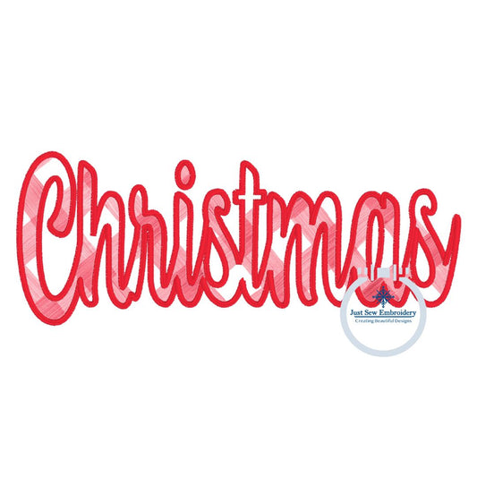 Christmas Script Applique Machine Embroidery Design with 3 Edge Stitches: Zigzag, Satin, and Bean (Raggy) 8x12 and 6x10 Hoop