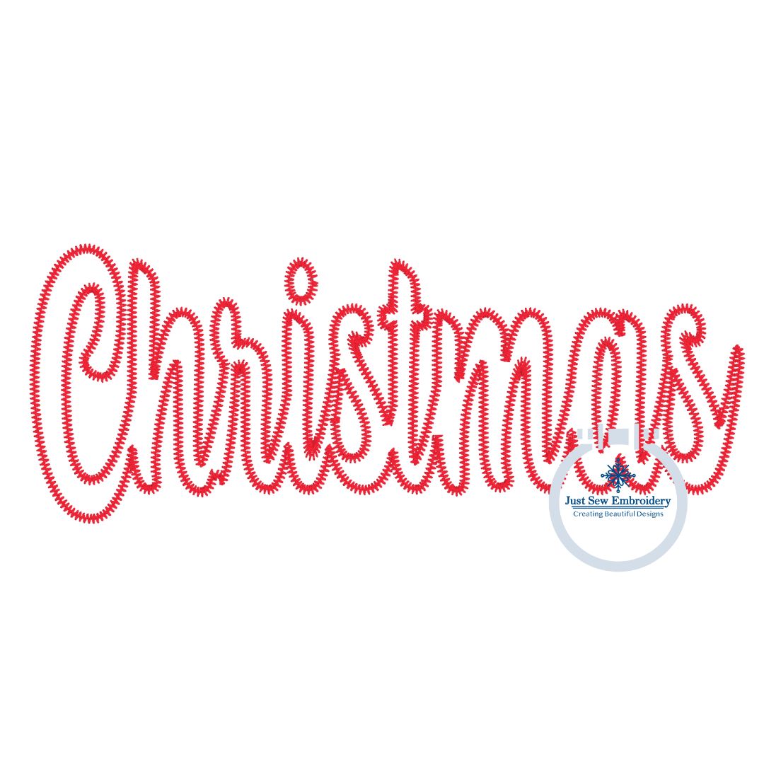 Christmas Script Applique Machine Embroidery Design with 3 Edge Stitches: Zigzag, Satin, and Bean (Raggy) 8x12 and 6x10 Hoop