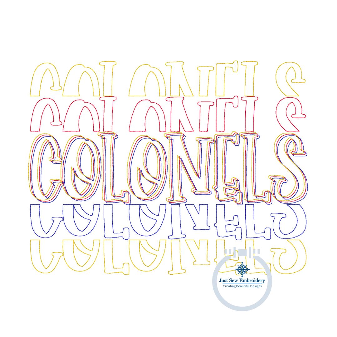 Colonels Repeat Embroidery Machine Design Bean Stitch Script Six Sizes 5x7, 8x8, 6x10, 7x12, 9x9, and 8x12 Hoop