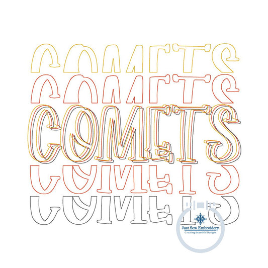COMETS Repeat Embroidery Machine Design Bean Stitch Five Sizes 5x7, 8x8, 6x10, 7x12, and 8x12 Hoop