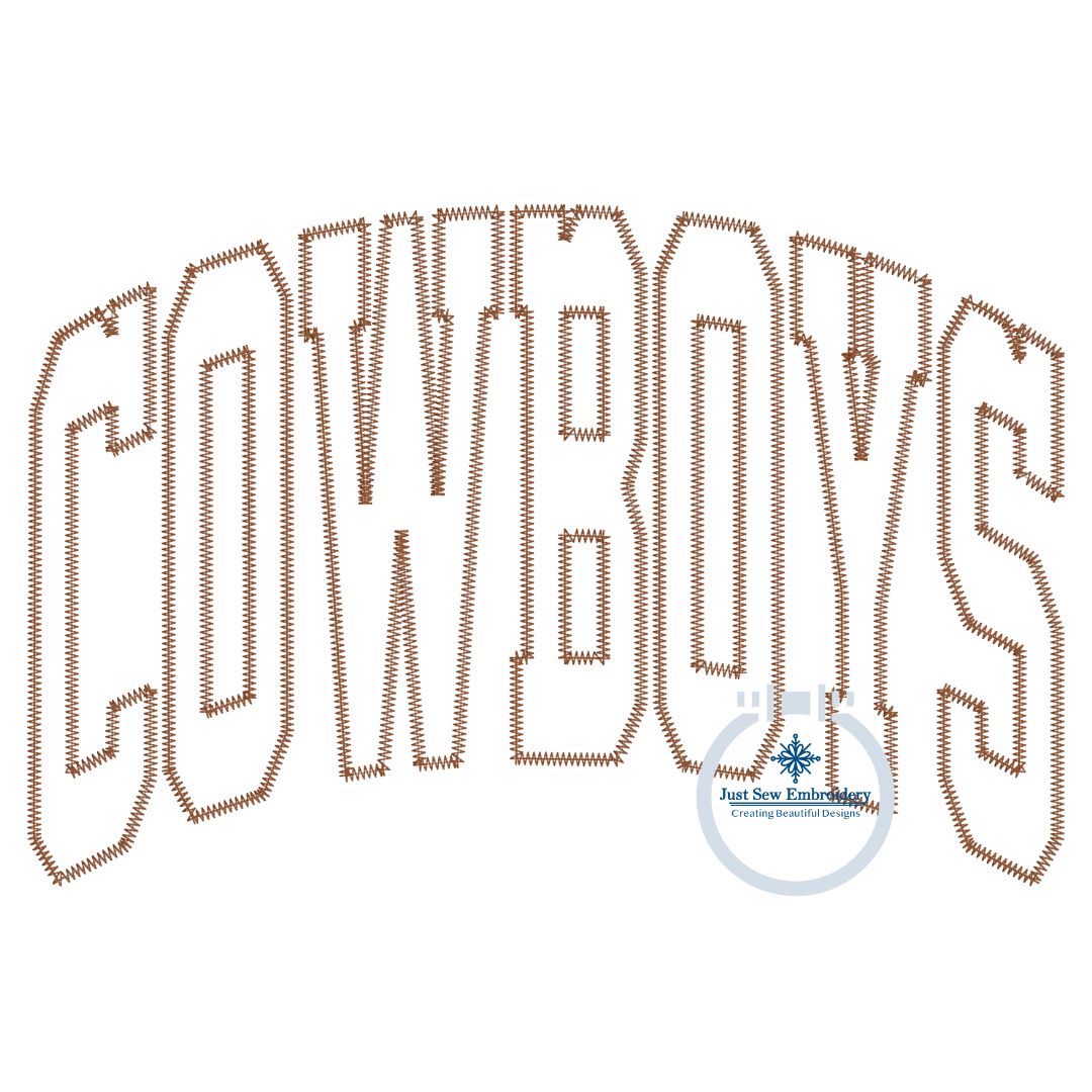 Cowboys Arched Zigzag Applique Embroidery Machine Design Five Sizes 5x7, 8x8, 6x10, 7x12, and 8x12 Hoop