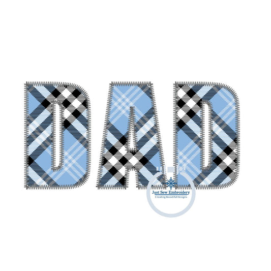 Dad Block Zigzag Applique Embroidery Design Father's Day Gift Four Sizes 2.75, 3, 3.5, and 4 inches tall