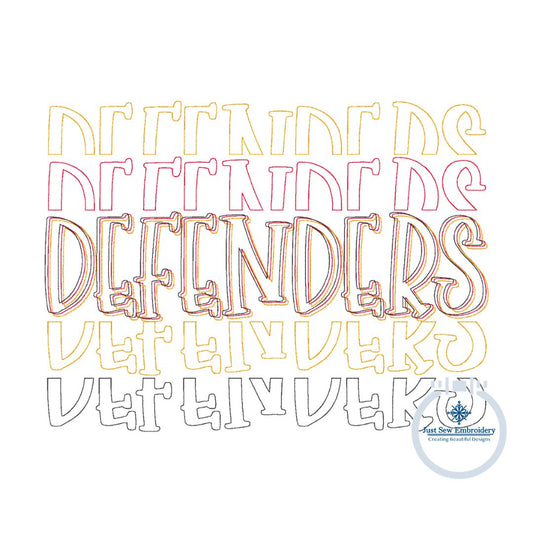 Defenders Repeat Embroidery Machine Design Bean Stitch Script Six Sizes 6x6, 5x7, 8x8, 6x10, 7x12, and 8x12 Hoop