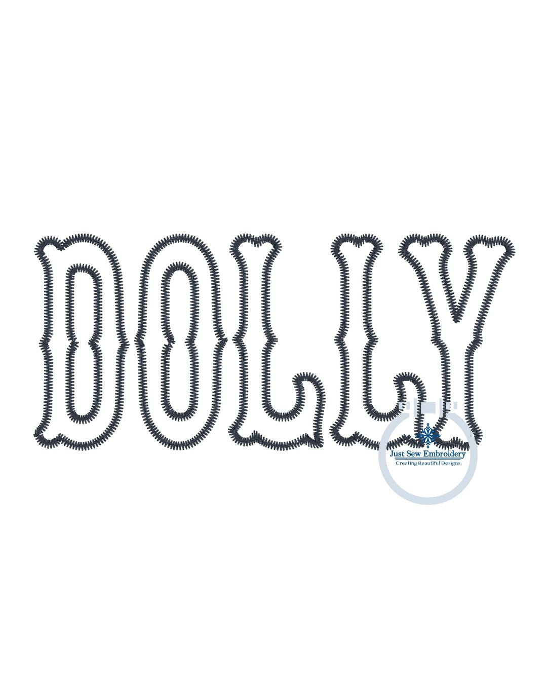 DOLLY Applique Embroidery Design Zigzag Edge Three Sizes 5x7, 6x10, and 8x12 Hoop