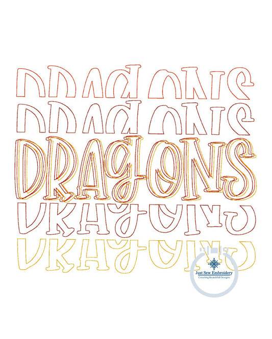 DRAGONS Script Repeat Bean Stitch Embroidery Design Machine Embroidery Five Sizes 5x7, 6x10, 8x8, 7x12, and 8x12 Hoop