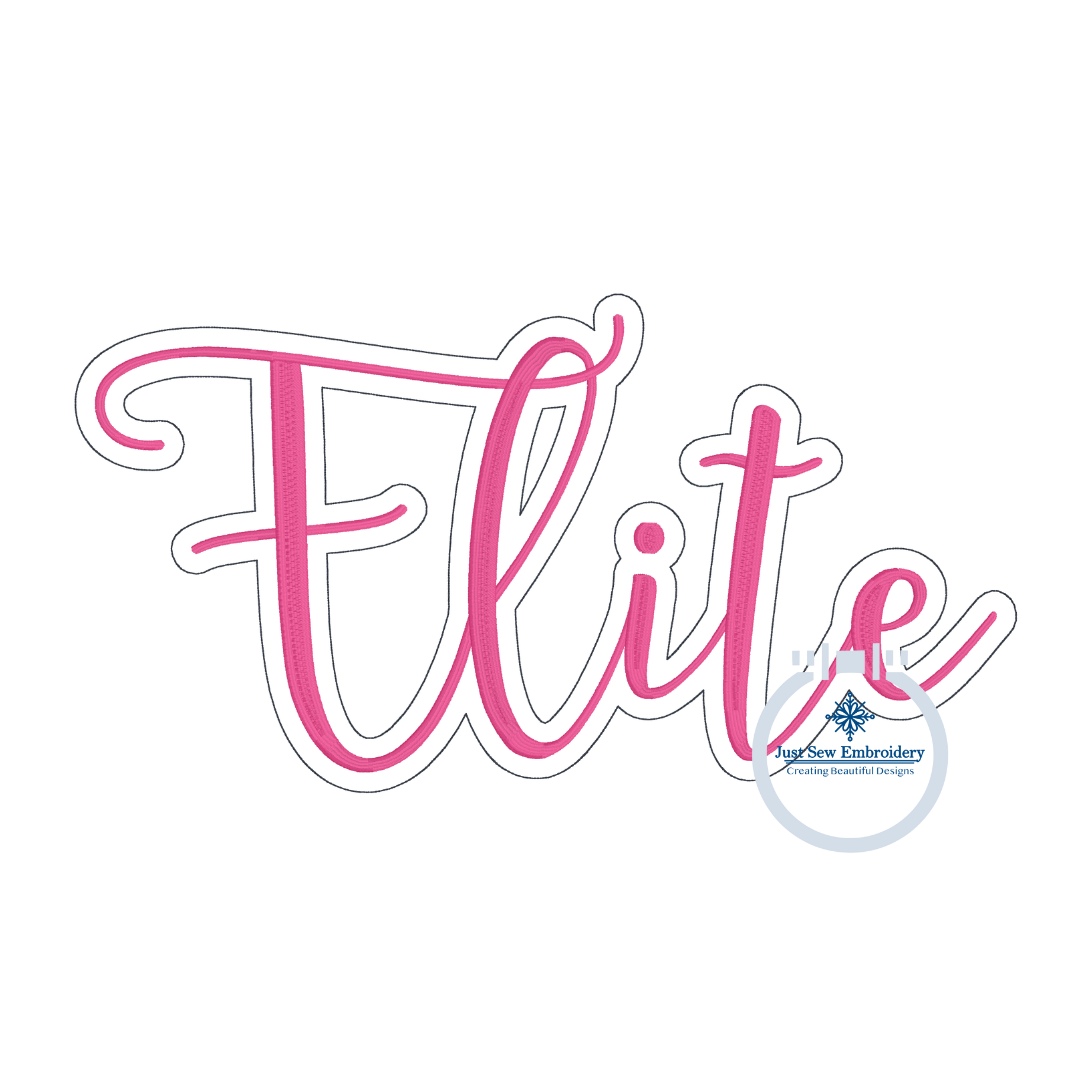 Elite Script Embroidery with Bean Stitch Outline Satin Stitch Six Sizes 7, 8, 9, 10, 11, 12 inch