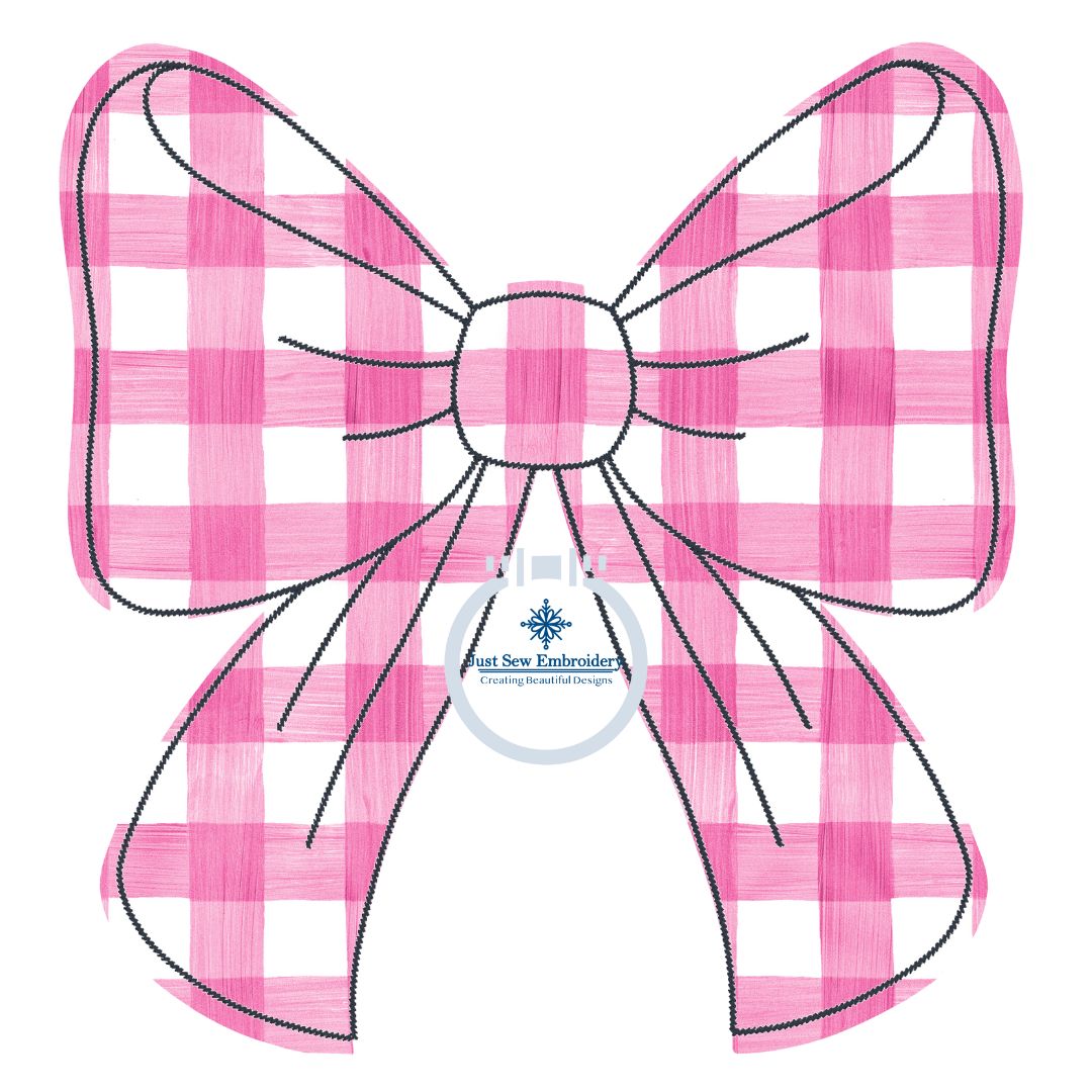 Side Bow Applique Embroidery Design Quick Stem Stitch Edge Seven Sizes 4x4, 5x5, 6x6, 7x7, 8x8, 9x9, and 10x10 Hoop