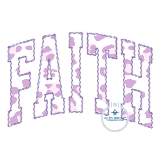 FAITH Arched Zigzag Applique Embroidery Design Five Sizes 5x7, 8x8, 6x10, 7x12, and 8x12 Hoop
