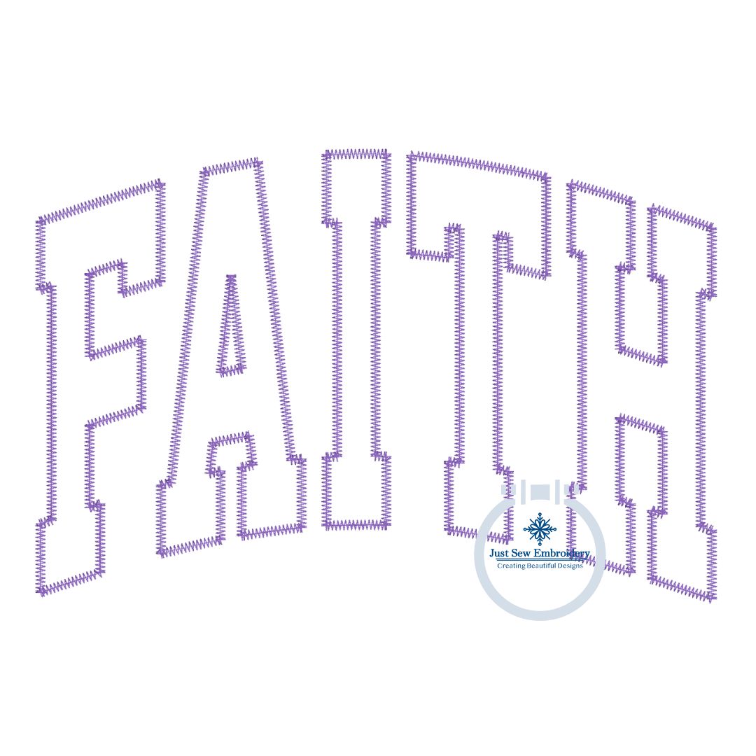 FAITH Arched Zigzag Applique Embroidery Design Five Sizes 5x7, 8x8, 6x10, 7x12, and 8x12 Hoop