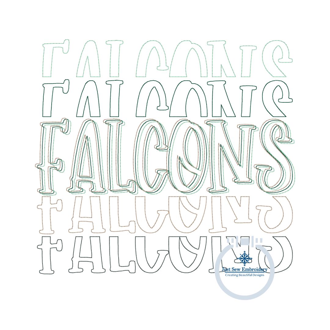 FALCONS Repeat Bean Stitch Embroidery Machine Design Four Sizes 5x7, 8x8, 6x10, 8x12 Hoop