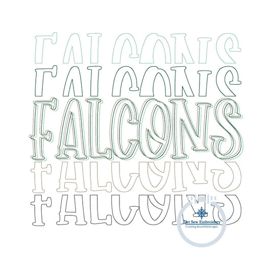 FALCONS Repeat Bean Stitch Embroidery Machine Design Four Sizes 5x7, 8x8, 6x10, 8x12 Hoop