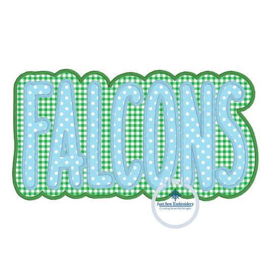 FALCONS Applique Embroidery Two Layer Design Machine Embroidery Two Color Satin Edge Three Inches Sizes 10, 11, and 12 inches